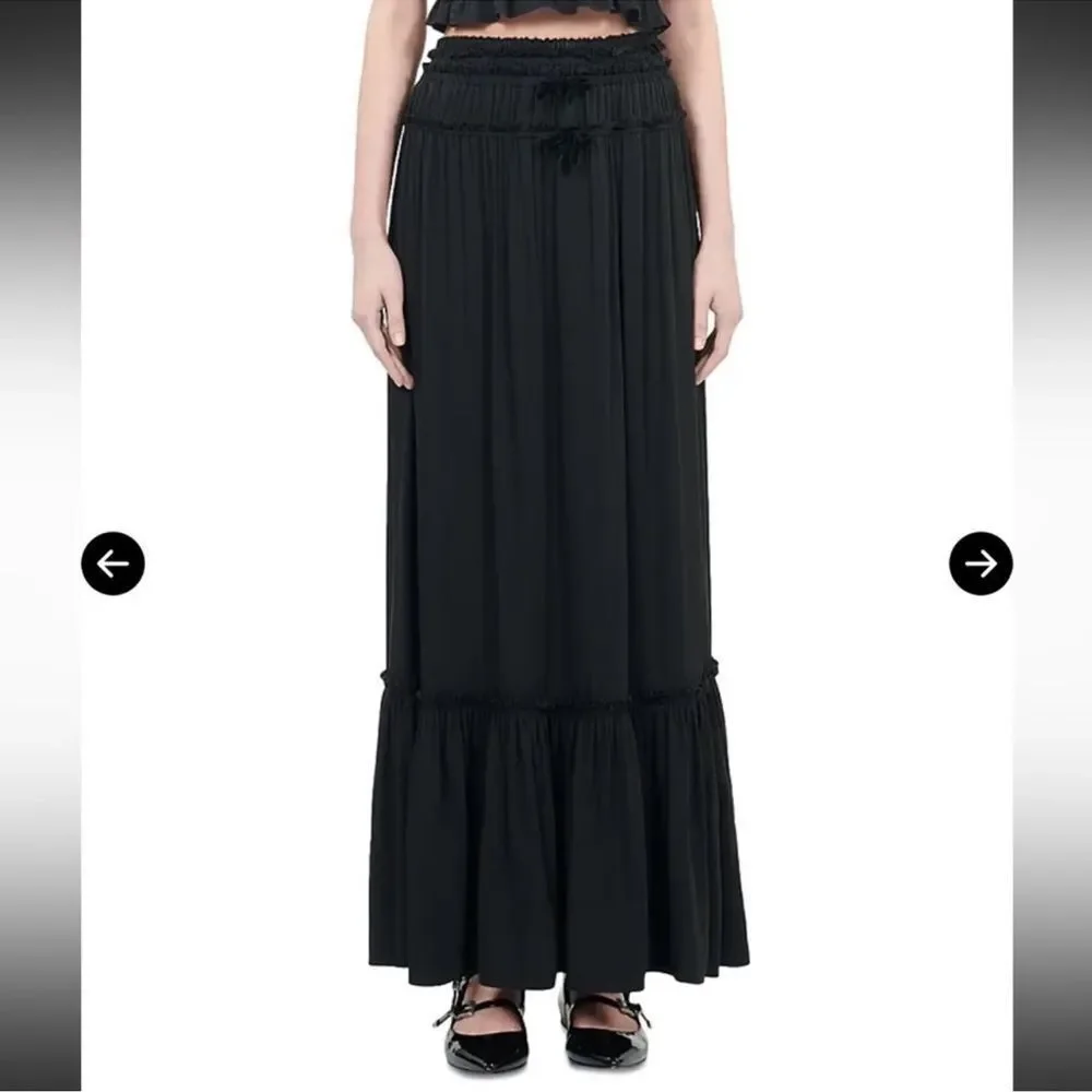 $215 The Kooples Shirred Maxi Skirt Bow Detail NWT - Picture 7 of 11
